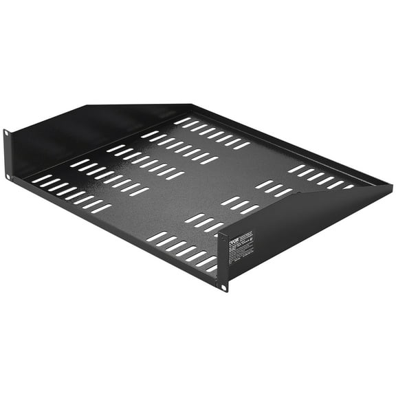 VEVOR 2U Server Rack Shelf, 16"/406mm Depth, 50lbs Max Load Capacity Vented Cantilever or Wall Mount Rack Mount Shelf with Tray, Good Air Circulation for 19"/482.6mm Network Cabinet or Equipment Rack