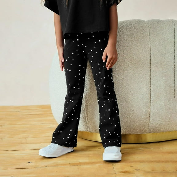 NAISIBABY Toddler Girls Pants 7T, Stretch Cotton Elastic Waist Slim Fit Casual Flare Leggings Pants Black(2-8T)