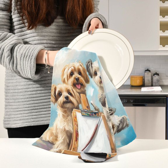 BZSMCE Kitchen Towels Creative Dogs Drawing Board Pattern Durable Kitchen Towel