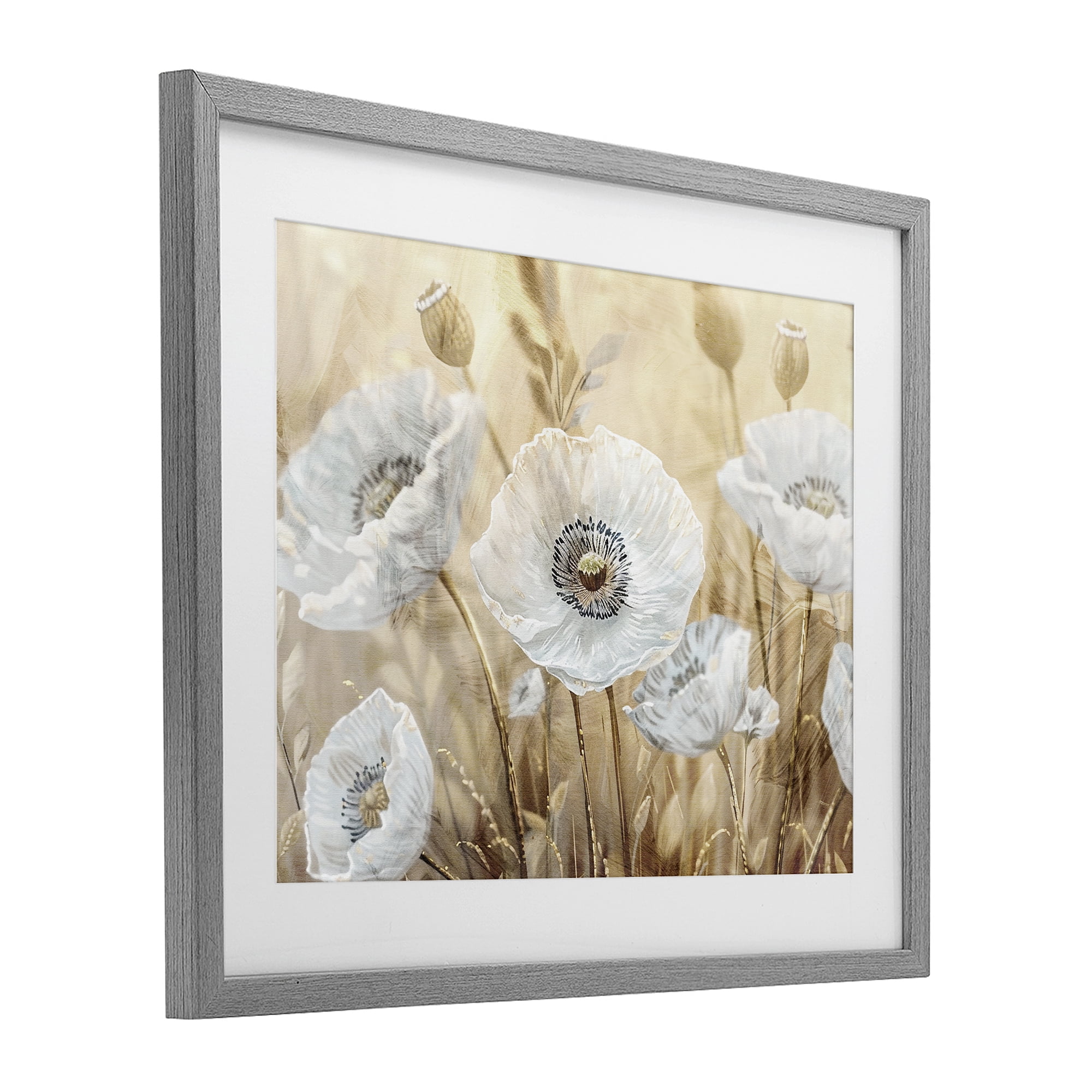 Stupell Industries White Poppies Beige Field Gray Framed Print Under Glass, design by Kim Allen