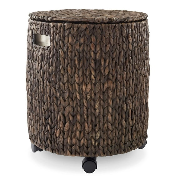 SKTPI Round Storage Basket with Lid - Natural, Handwoven Water Hyacinth Organizer for Laundry, Blankets, Plants, Bedroom, Living Room, Home Office, Espresso