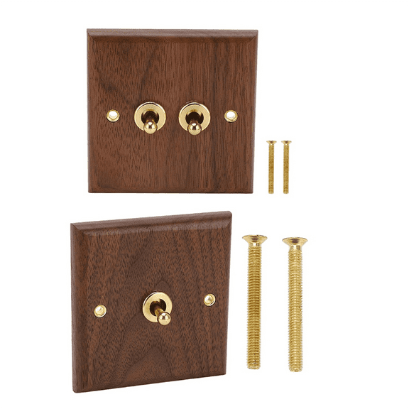 Retro Wall Light Toggle Switch 250V Single and Double Toggle Switch Retro Walnut Wood Wall Mount Panel with Brass Screw,As Shown