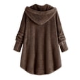 thumbnail image 5 of Winter Coats for Women Zpanxa Women Plus Size Button Plush Tops, Hooded Loose Cardigan Wool Coat, Casual Plush Jacket Outwear Khaki S, 5 of 6