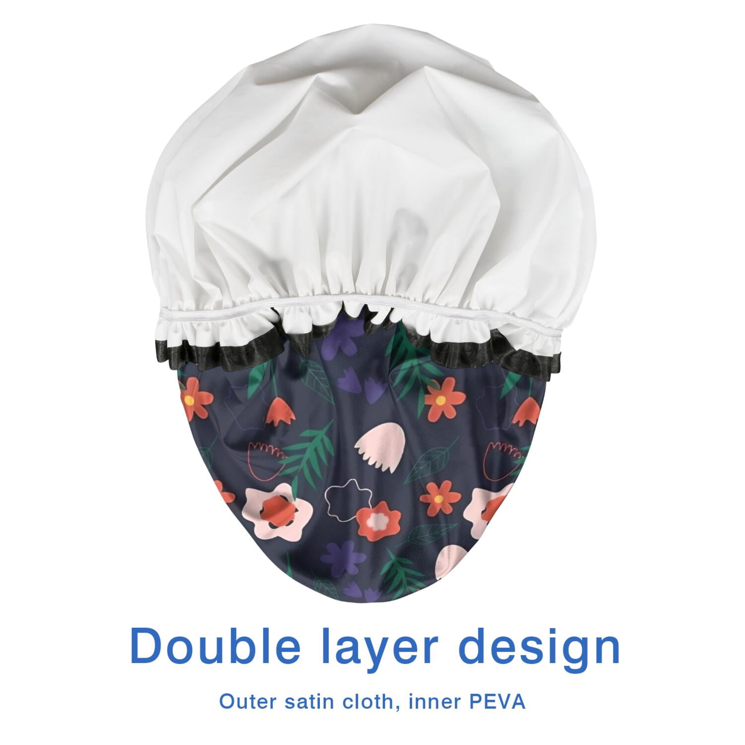 Shower Caps,Pioneer Flower Floral Print Pattern Waterproof Shower Cap for Women 4 Pieces,Double Reusable Hair Cover for Shower PEVA Elastic Stretch Hem