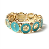 Amrita Singh Turks Gold-tone Brass and Enamel Sealife Stretch Bracelet- Turquoise