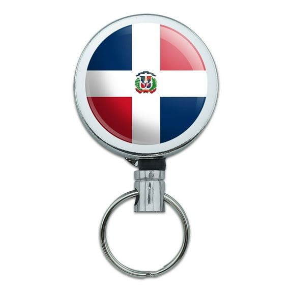 The Dominican Republic National Country Flag Retractable Belt Clip Badge Key Holder