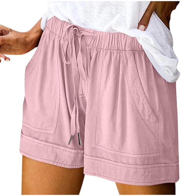 Diufon Womens Linen Shorts with Pockets Drawstring Elastic Waist Beach Vacation Trendy 2025 Summer Clothes