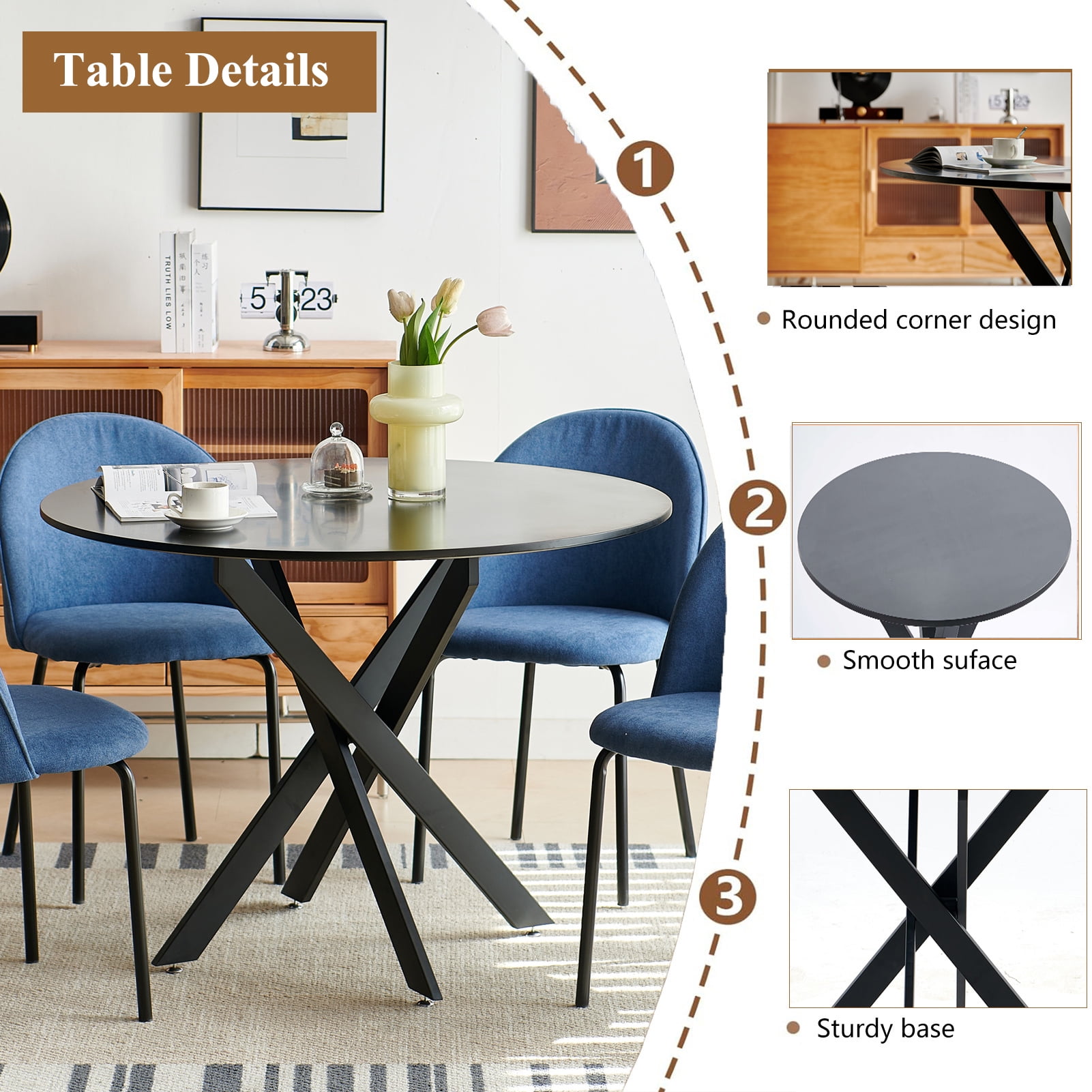 Sillas De Comedor HomVent Round Glass ,Modern Circle Dining Table