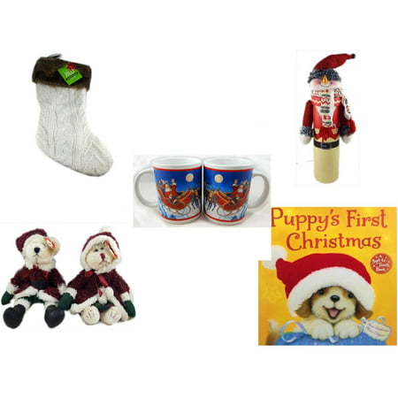 Christmas Fun Gift Bundle [5 Piece] - Be Jolly Faux Fur White Cable Knit  Stocking 20