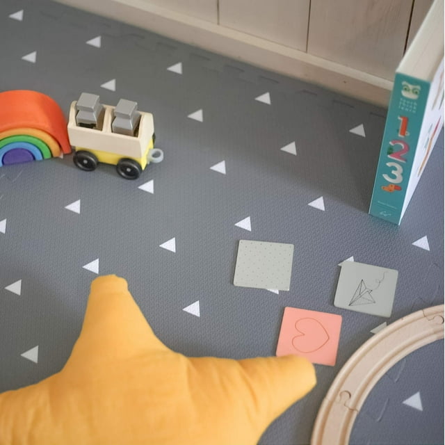 Playmat - Tapete para bebe niños y niñas de foamy foami fomi - Piso para bebe de Espuma goma EVA super suave y grueso Alfombra infantil armable de juego GRIS con Triángulos