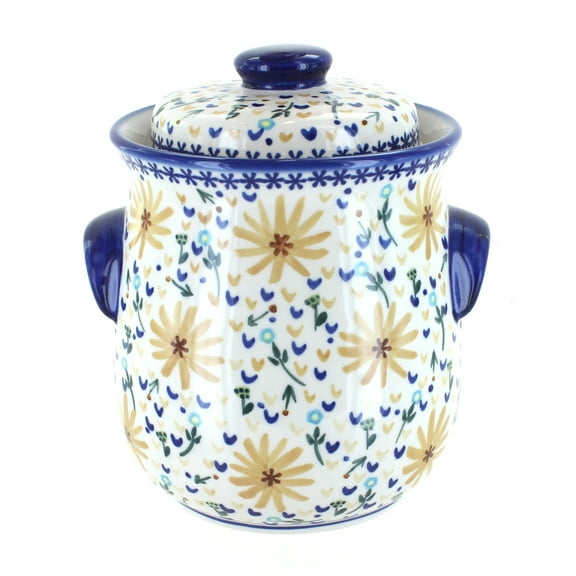 Blue Rose Polish Pottery Yellow Daisy Cookie Jar