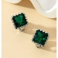 thumbnail image 4 of Clip on 1/2" silver and green stone square button style earrings, 4 of 4
