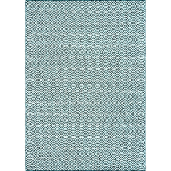 Unique Loom Deco Trellis Indoor/Outdoor Trellis Rug Teal/Ivory 7' 1" x 10' Rectangle Trellis Contemporary Perfect For Patio Deck Garage Entryway
