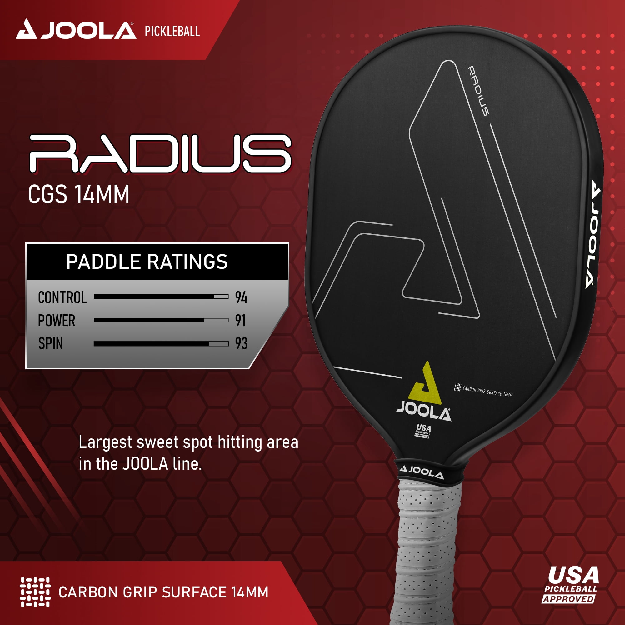 JOOLA Radius CGS 14mm Pickleball Paddle, Carbon Fiber, Black