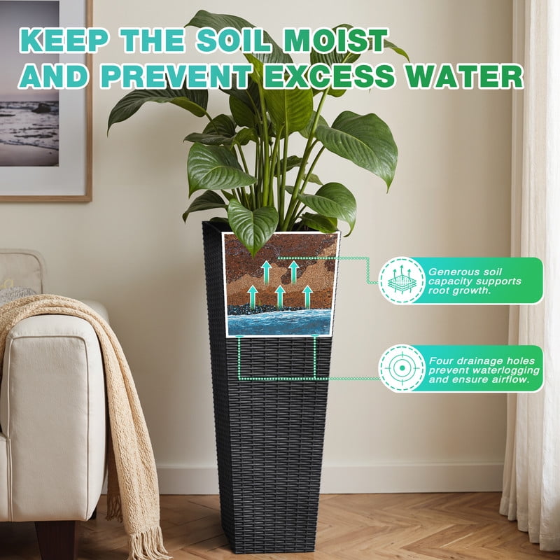 Devoko 32" Tall Planters for Outdoor Plants Set of 2, Woven-Textured Outdoor Plant Pots for Patio, Front Porch