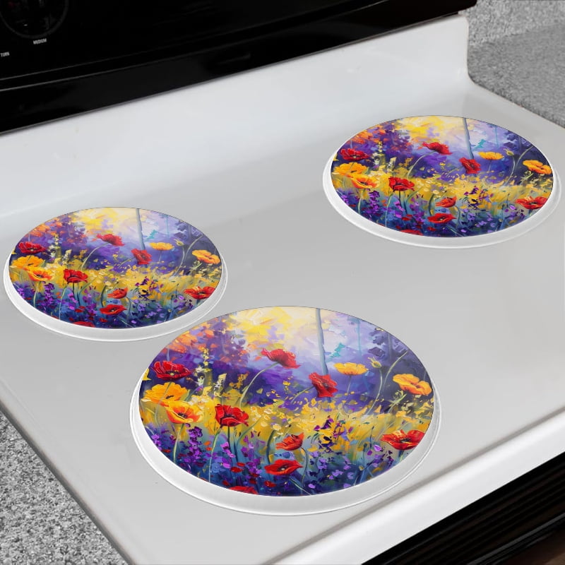 Bahomeck Electric Stove Burner Covers Set Of 4,Beautiful Acrylic Painting Of Wildflowers In The Forest Metal Gas Stove Burner Covers,Protecting Gas Stoves,8 Inch And 10 Inch