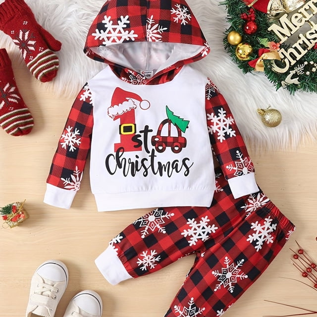 Conjunto De Sudadera Con Capucha Y Pantalones Informales Para Navidad, Conjunto De Pijama Para Bebés Y Niñas