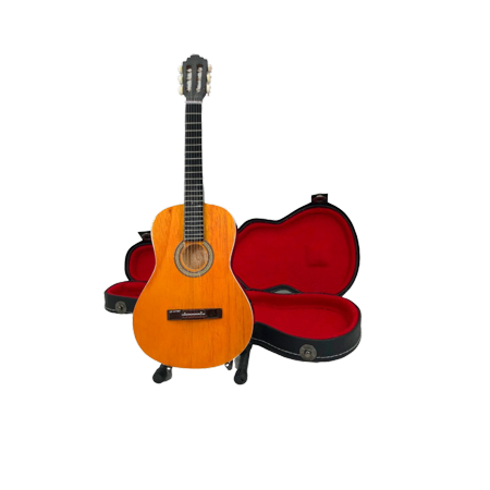 RW Minis Acoustic Guitar Wooden Replica Toy 1/5 Scale with Case & Display Stand