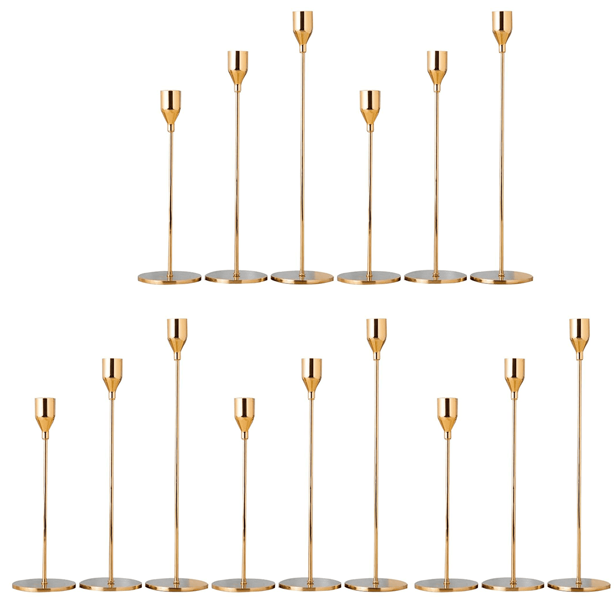 Nuptio Gold Candle Holder for Taper Candles Candlestick Holders Set of 15