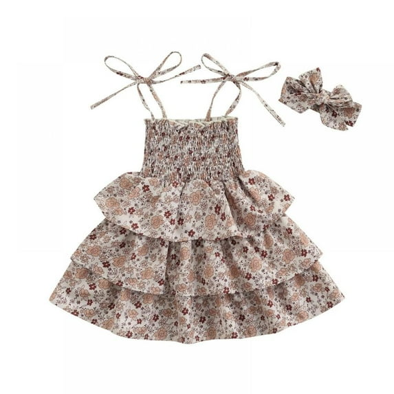 Toddler Baby Outfits Tie-up Halter Dress Suspender Dress Floral Layered Dresses Strappy Sundress Floral Shirt+Shorts Set 6M-4Y