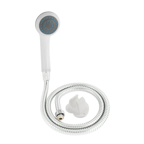 Bathroom Silver Tone Flexible Hose White Handheld Shower Head w Holder