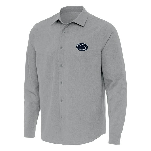 Men's Antigua Gray Penn State Nittany Lions Exposure Woven Long Sleeve Button-Up Shirt