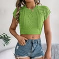 thumbnail image 2 of Yubnlvae Green Spring/Summer 2025 Casual Solid Dough Short Sleeve Knit Holiday Short Umbilical Top, S, 2 of 5