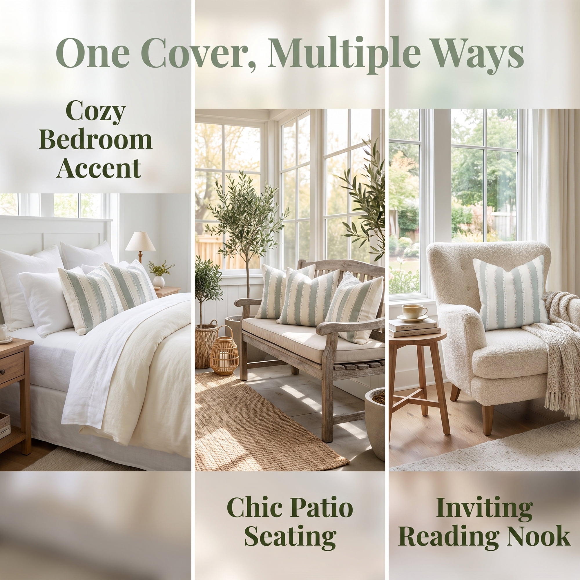 Unique Bargains 2Pcs Textured Frayed Striped Throw Pillow Covers Bean Green 18"x18"