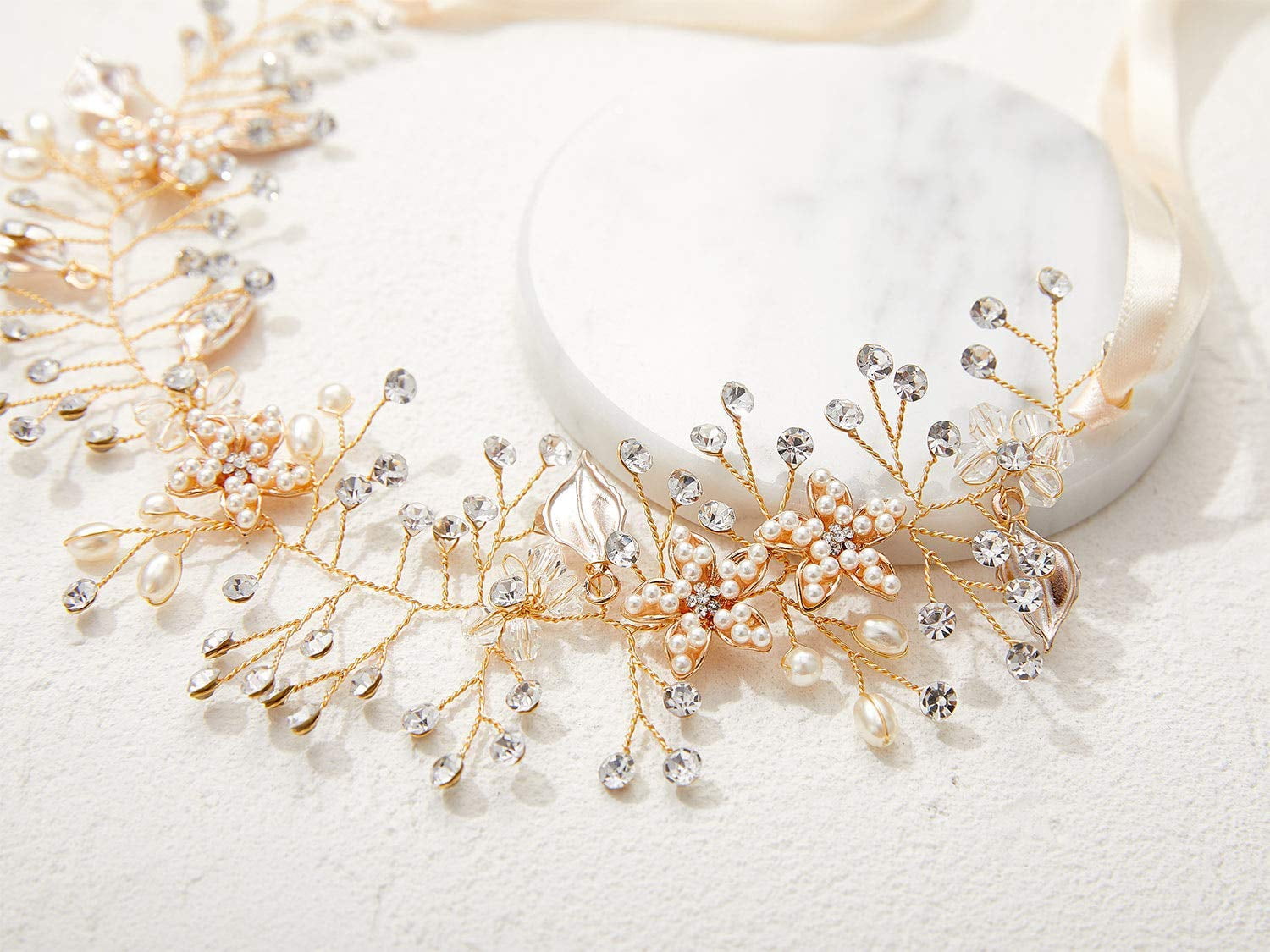 ✨NEW Bohemian Vintage Style Elegant Gold tone Crystal Headpiece Gold Bohemian Inspired Bridal Headpiece, Champagne Gold  main image 3