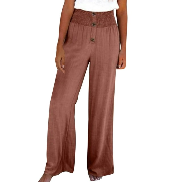 FNFYFH Clearance Ladies Casual Long Linen Cotton Trousers Loose Fit Solid Color Summer