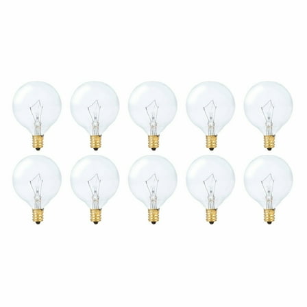 Simba Lighting Decorative Globe G16.5 Round Bulb 25W E12 Candelabra Base Clear Glass, 10 Pack