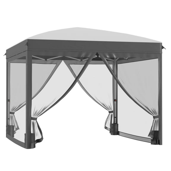 CoSoTower 10' X 10' Pop Up Canopy Tent with Netting, Instant Sun Shelter, Tents for Parties, Height Adjustable, with Wheeled Carry Bag and 4 Sand Bags for Outdoor, Garden, Patio, Gray
