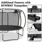 12FT Kids Adults Trampoline with Basketball Hoop, BTMWAY New Upgraded Recreational Trampolines with Safety Enclosure Net, Backyard Trampoline with Heavy Duty Weatherproof Jump Mat Spring Cover