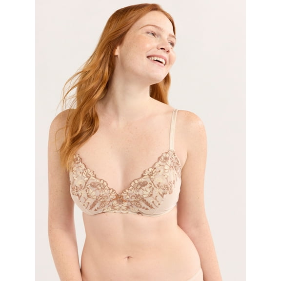 Joyspun Women’s Embroidery Built Up Lace Bralette, Sizes XS-3XL