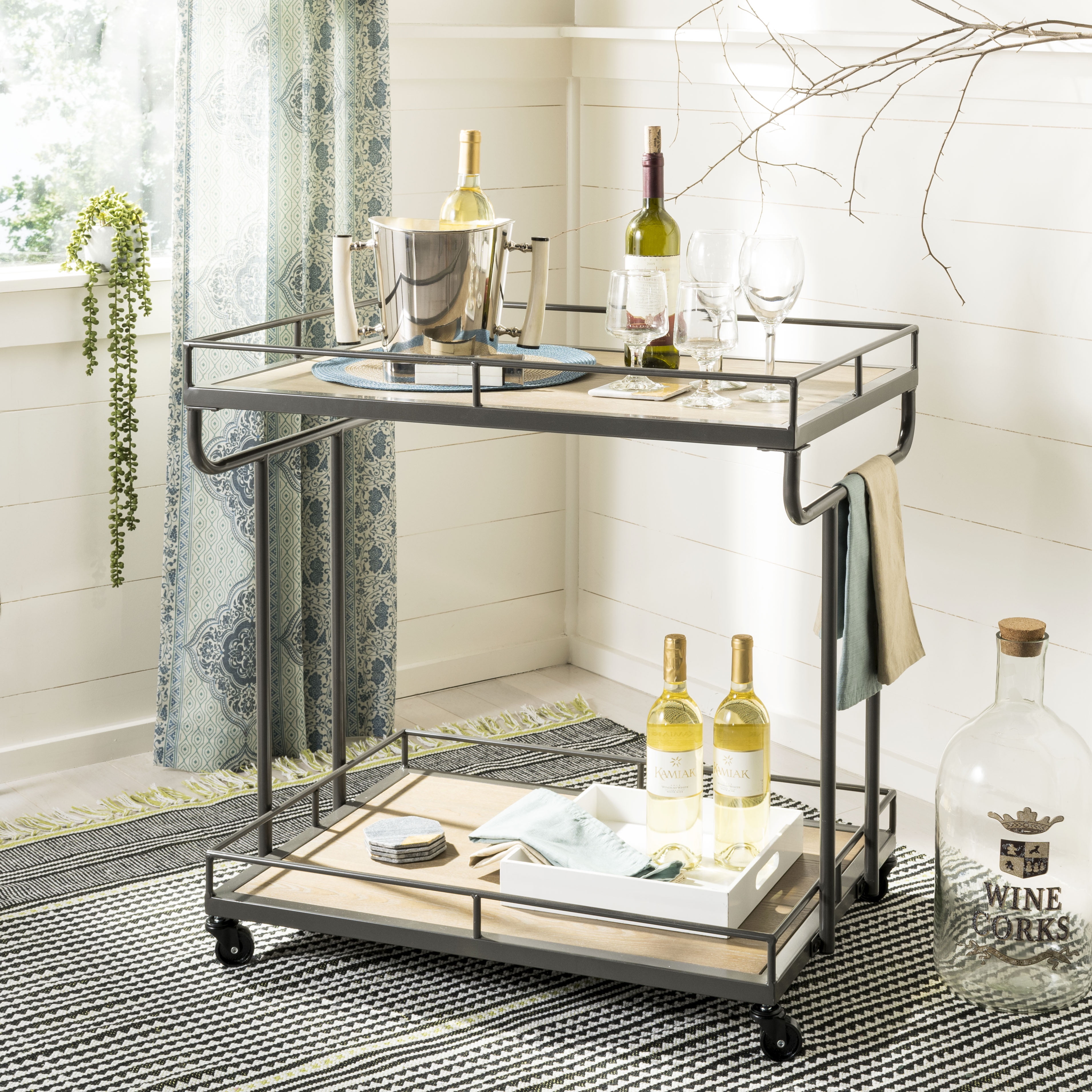 Safavieh Dawson 2 Tier Modern Glam Rectangle Bar Cart with Casters