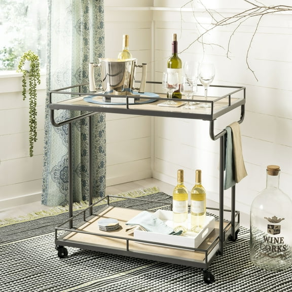 Safavieh Dawson 2 Tier Modern Glam Rectangle Bar Cart with Casters