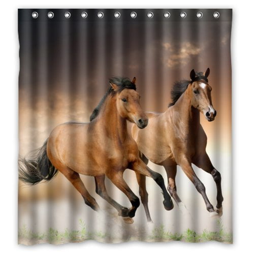 Horse Standing in the Stables Prairie Animals Waterproof Shower Curtain Rugs Set 