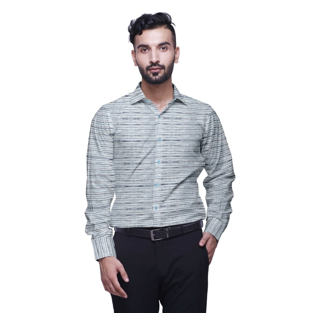 BESTMAN Formal Shirts For Men Slim Fit Printed Full Sleeve Shirts For Men