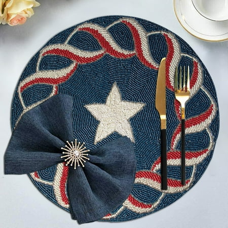 

American Flag Beaded Placemats Set of 4 - 4th of July Patriotic Freedom Stars Independence and Memorial Day Heat Stain Resistant Table Place Mats for Kitchen Dining Table Home Decor - 14 Inches