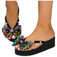 thumbnail image 3 of YOUSNH Women Sandals Fashionable New Pattern Bow Sequin Wedge Open Toe Breathable Lightweight Comfortable Summer Slippers Summer Sandals Black 7.5(39), 3 of 9