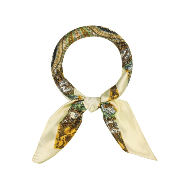 INSPIRAR CHIC Mujeres Pañuelo de Satén Cuadrado 35" Gran Pañuelo de Paisley Simétrico de Seda para el Cabello, Envoltura para Dormir, Bandanas 90x90cm Beige