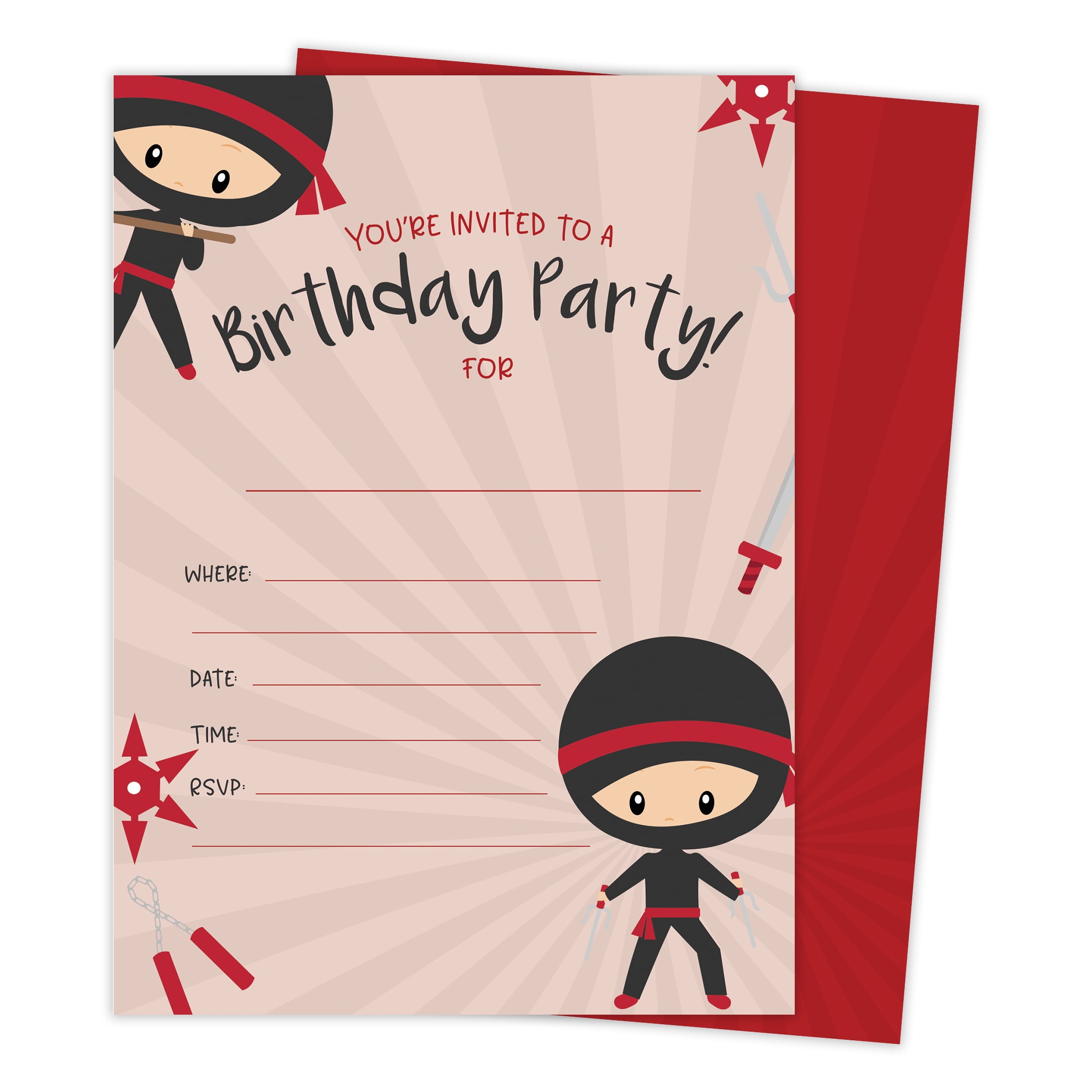Ninja Boy 1 Happy Birthday Invitations Invite Cards (25 Count) With ...