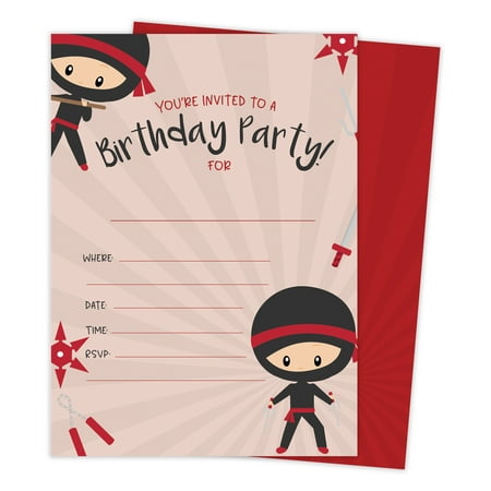 Ninja Boy 1 Happy Birthday Invitations Invite Cards (25 Count) With Envelopes & Seal Stickers Vinyl Boys Kids Party