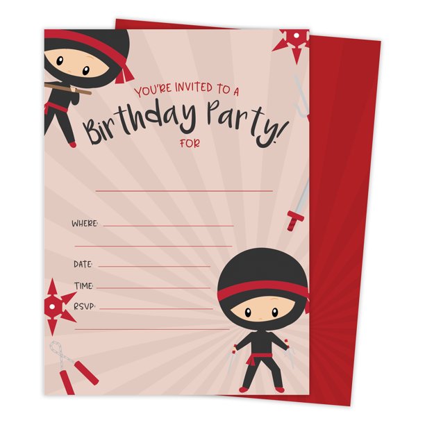 Ninja Boy 1 Happy Birthday Invitations Invite Cards (25 Count) With
