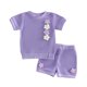 thumbnail image 5 of Niña Bebé Ropa de Verano Elegante Bordado Floral Cuello Redondo Pantalones Cortos de Manga Corta Dos Piezas Conjunto de Tejido Suave Transpirable, 5 of 7