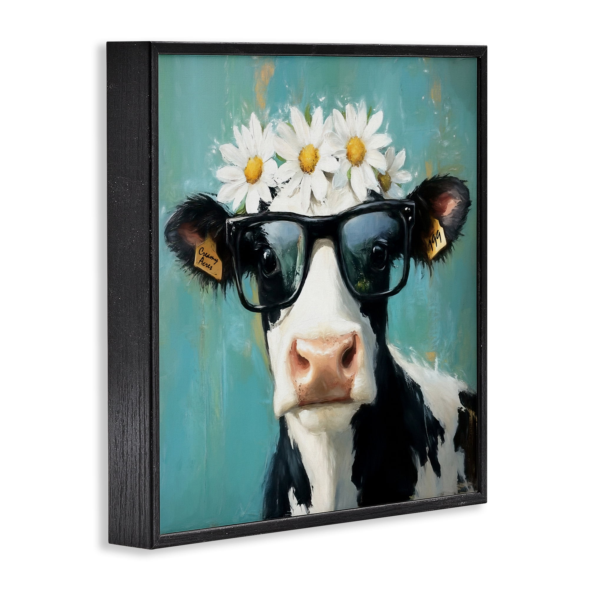 Stupell Industries Nerdy Nessie Cow Black Framed Giclee Art, design by Tina LeCour