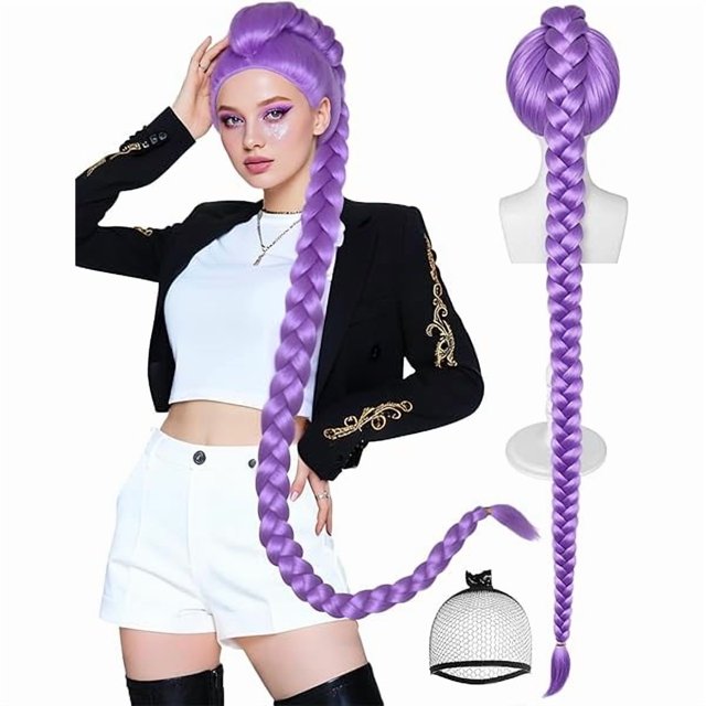 wonima44 BESTBEL+Hair Cap Purple Braid Wig for Women Long Purple Wigs for Adult Long Braided Anime Wigs KP Stage Outfits for Women Halloween Party Cosplay