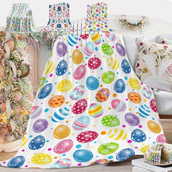 Easter Flannel Blanket Striped Printed Decorative Blanket