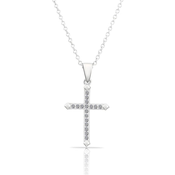 Tilo Jewelry .925 Sterling Silver Cross Religious Pendant Necklace with Cubic Zirconia CZ Stones | 16 Inch | Women, Men, Unisex