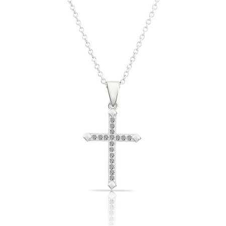 Tilo Jewelry .925 Sterling Silver Cross Religious Pendant Necklace with Cubic Zirconia CZ Stones | 16 Inch | Women, Men, Unisex